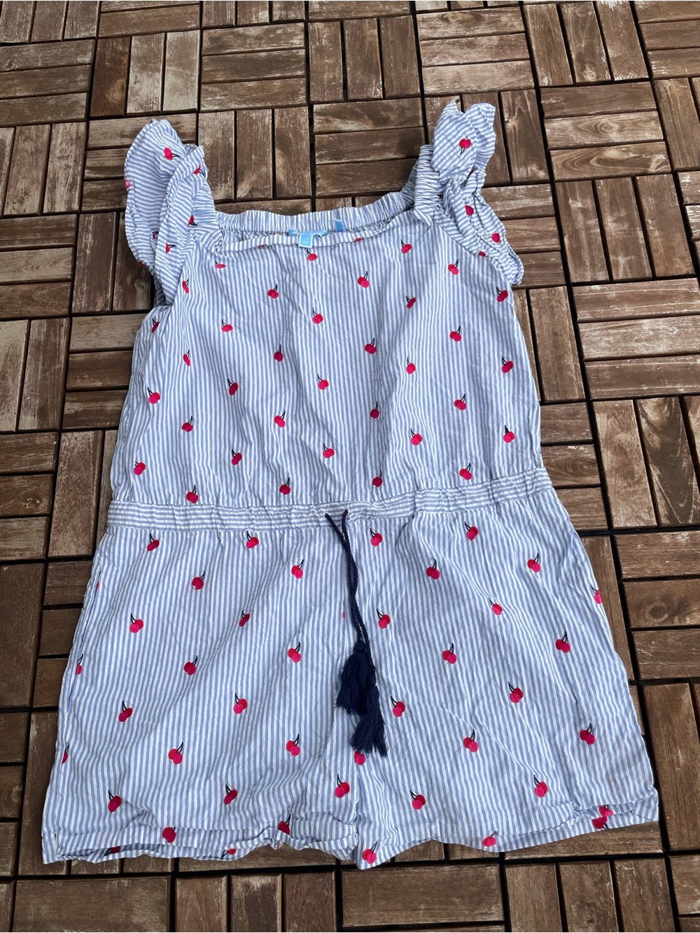 Blue & White Striped Romper with Red cherry Embroidery size 14 - Picture 2 of 2